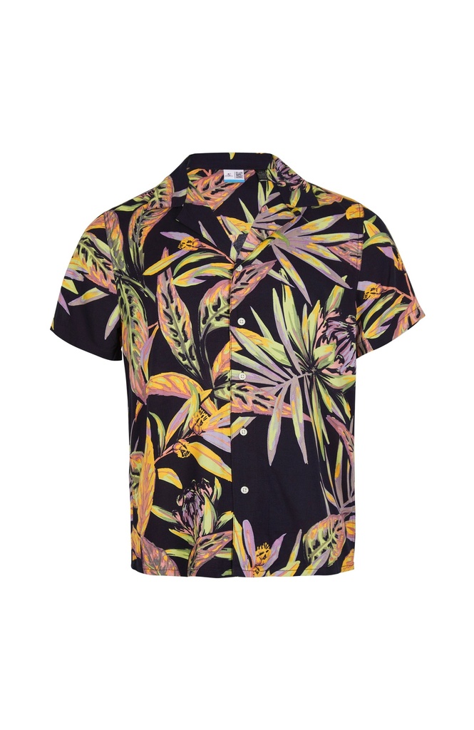 PRINT SHIRT BLACK TROPICAL FLOWER